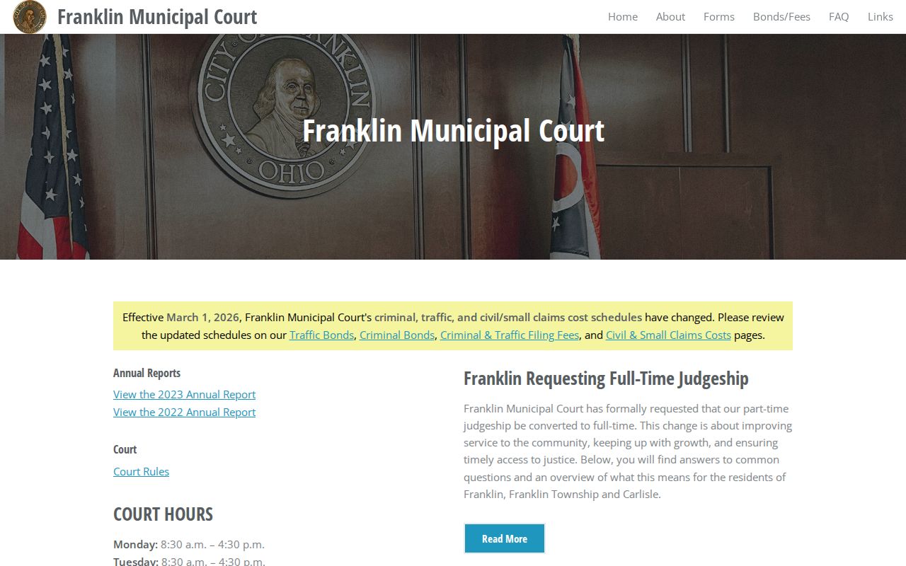 Franklin Municipal Court docket and court records source