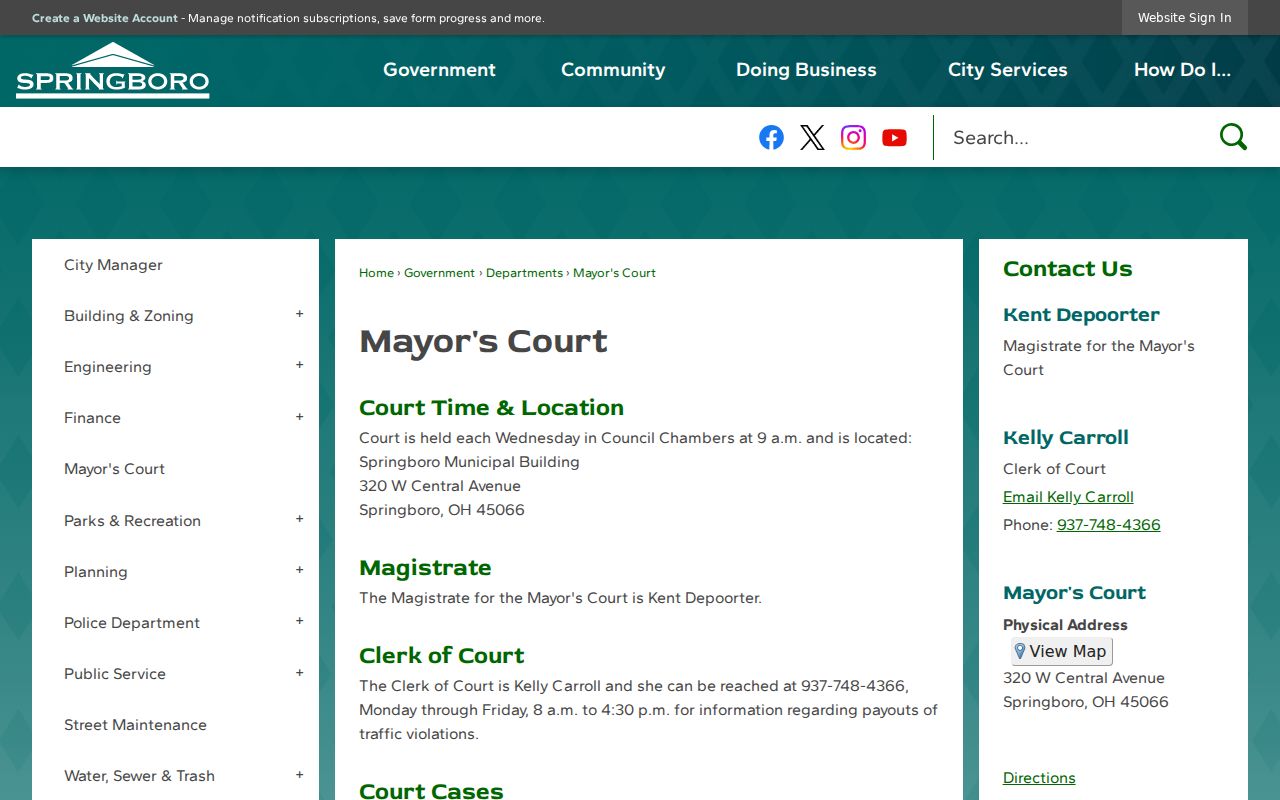 Springboro Mayor's Court docket and court records page