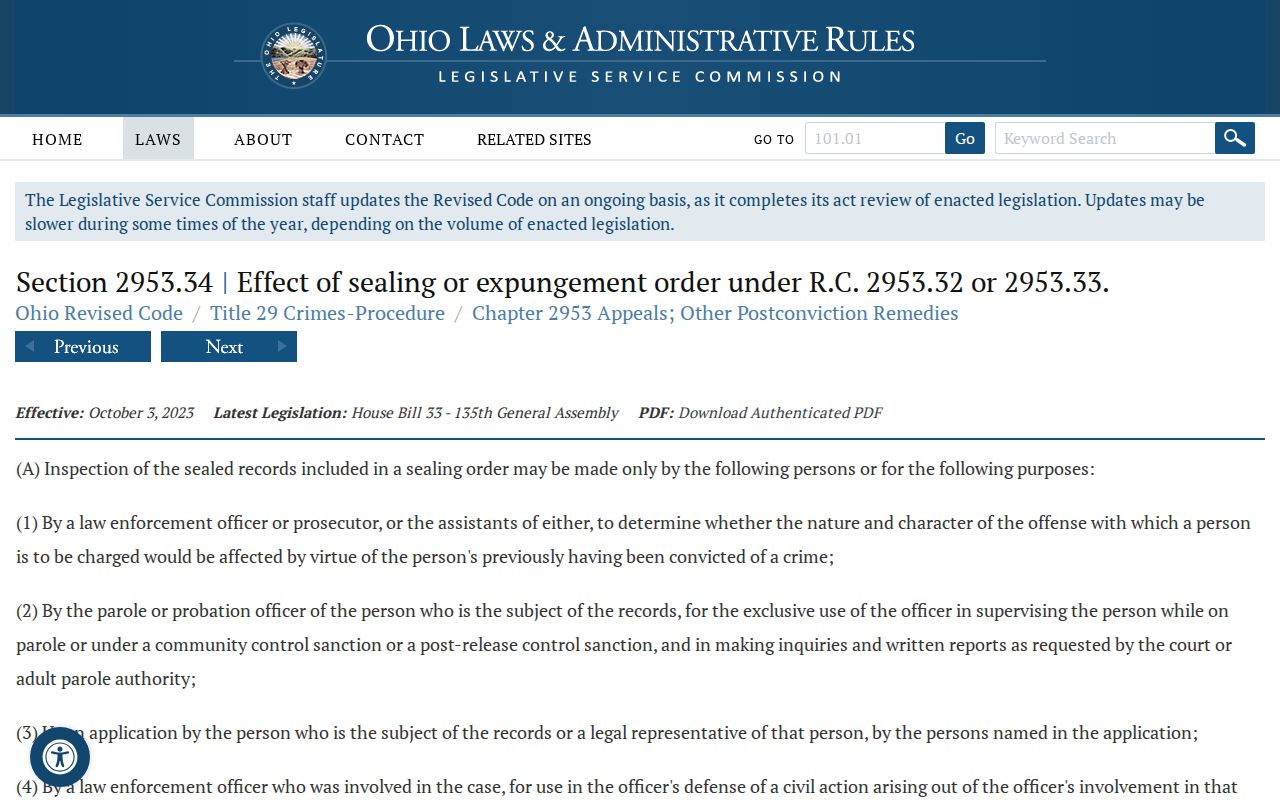 Warren County court records access to sealed record statute