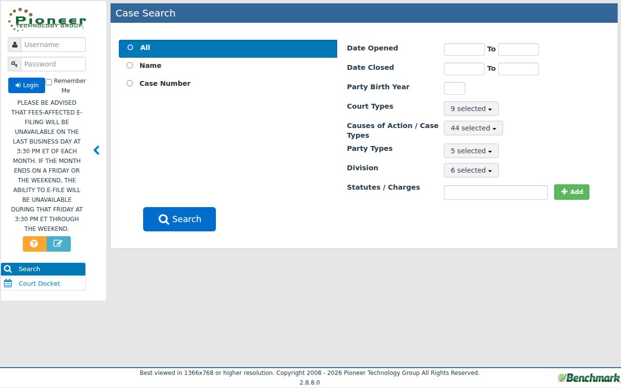 Warren County criminal docket Benchmark Common Pleas search controls