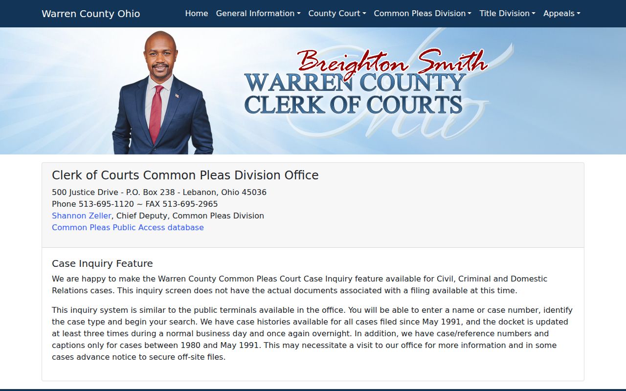 Warren County case search Common Pleas Case Inquiry information