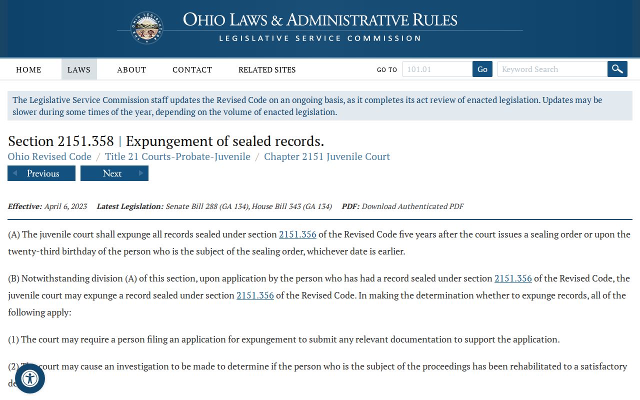 Warren County court records juvenile record expungement statute