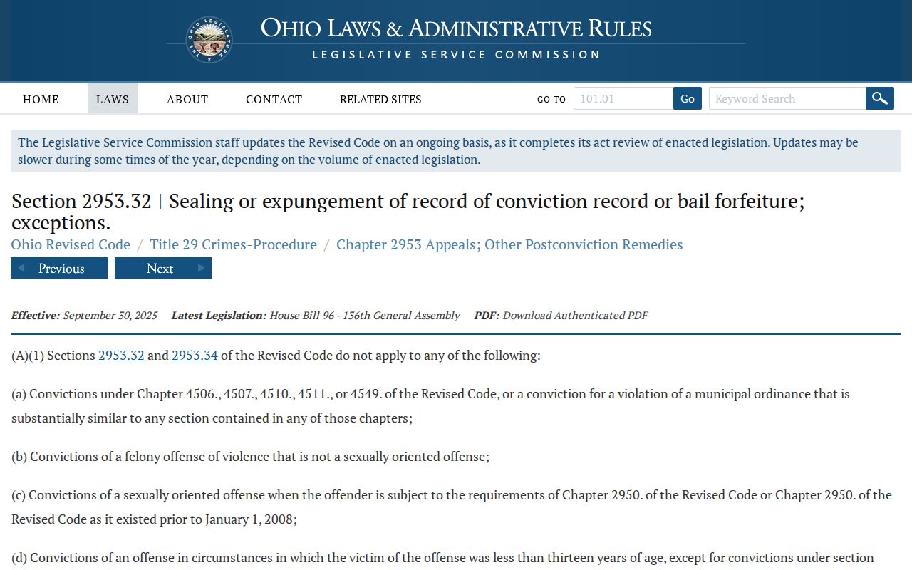 Warren County criminal docket Ohio conviction record sealing statute