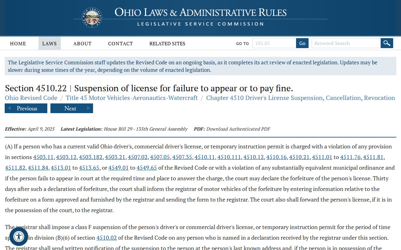 Warren County traffic court records Ohio failure to appear statute
