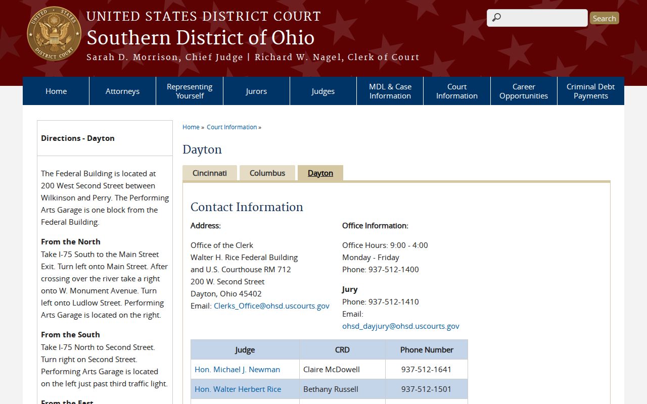 Warren County court records Southern District of Ohio Dayton clerk information
